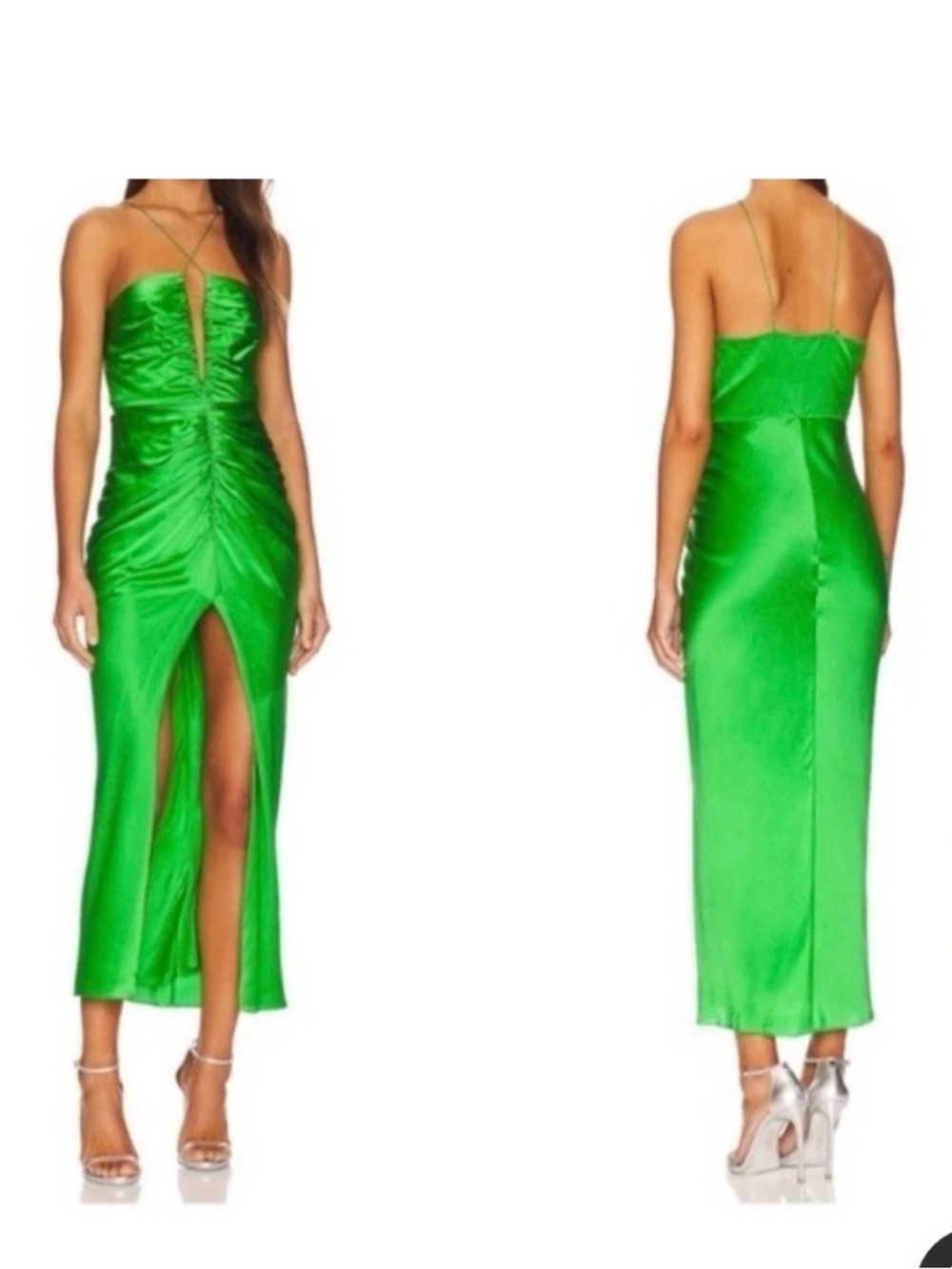 NEW The Sei Keyhole Gathered Dress Palm GREEN SILK RUCHED SATIN $989 SIZE 6